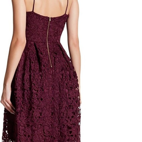 LOVE...ADY Lace Dress S Midi Spaghetti Fit Flare Wine Overlay 2/4 Aqua NWOT 50s - Picture 13 of 14